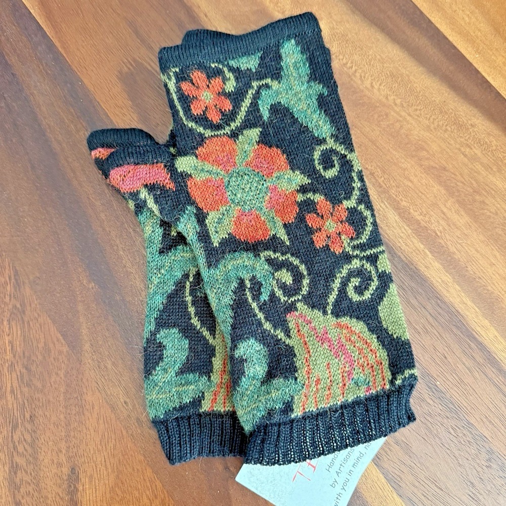Tey-Art‎ Alpaca Fingerless Gloves Hand Warmers Peru Boho Floral Knit NWT